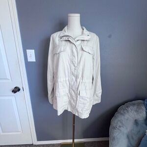 Gap Womens Utility Jacket Cream Beige Full Zip Snap Front Field Coat M NEW